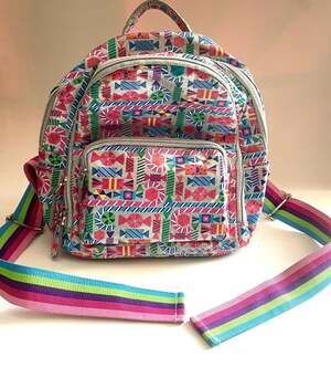 Bari Lynn Candy Print Glitter Mini Backpack with Rainbow Striped Straps